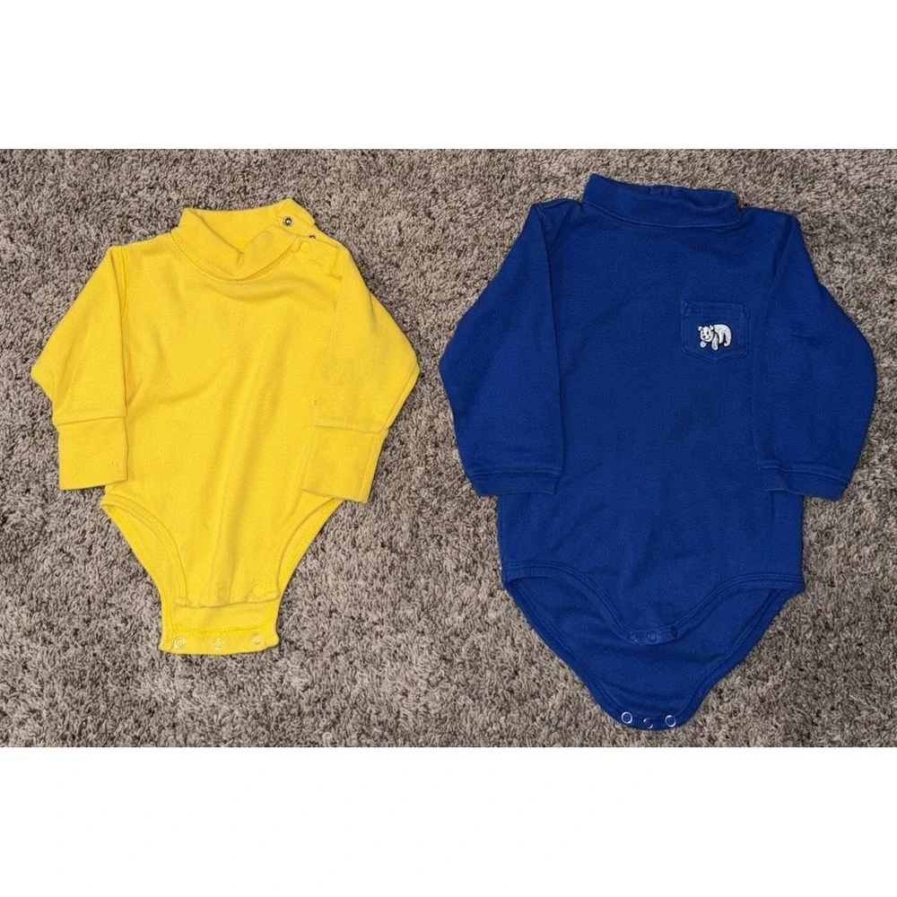 VTG Gymboree Yellow/Blue Long Sleeve Turtleneck Bodysuits Newborn‎ & 24M Kidcore